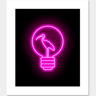 Neon Light Bulb Bin Chicken Posters and Art